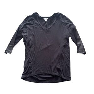 Splendid Black Long Sleeve V-Neck Top, Faux Leather Sleeve Detail, Size Small